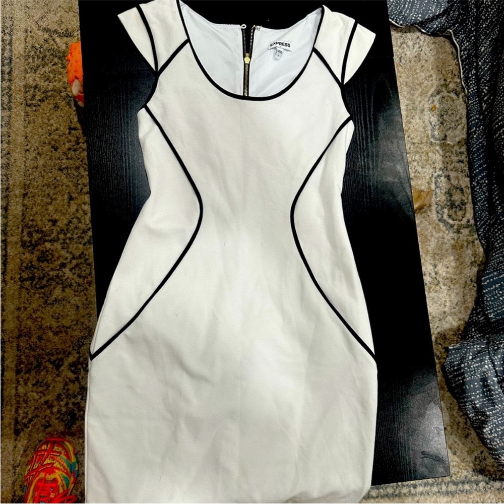 Express White Mini Dress with Black Trim